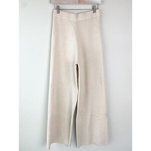 NWT Sincerely Jules Wide Leg Knit Pants‎ L Cream High Rise Quiet Luxury Lounge